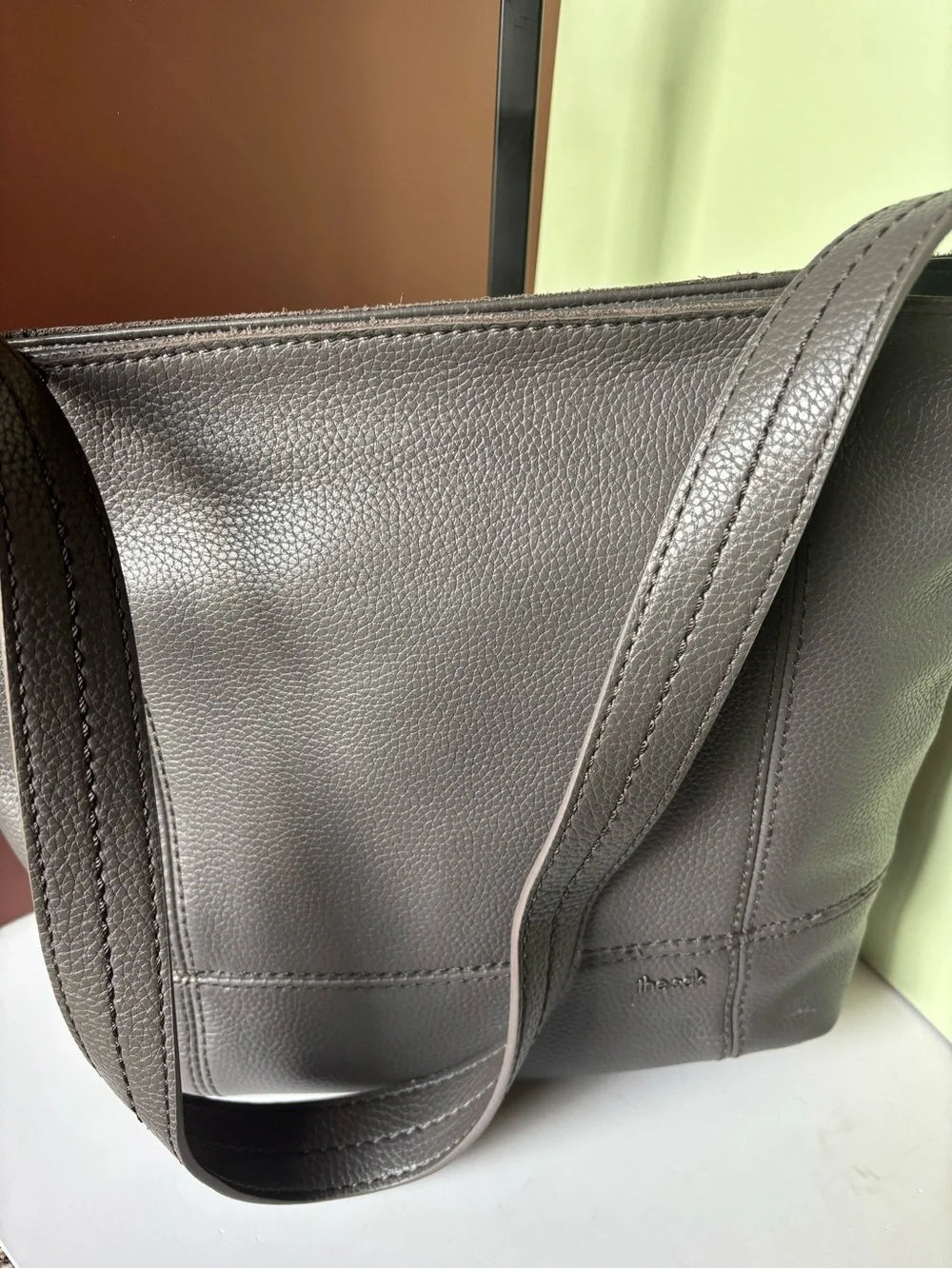 THE SAK Charcoal Pebbled Leather Hobo Shoulder Bag EUC